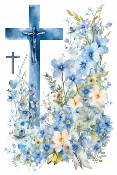 Photo watercolor wildflowers cross clipart, blue flowers cross, meadow florals frame, baptism field flowers crosses, wedding invitation, religious card making, holy spirit