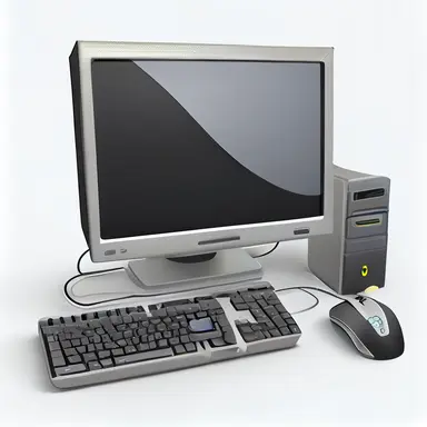 computer, screen, keyboard, mouse and case , clipart, white background