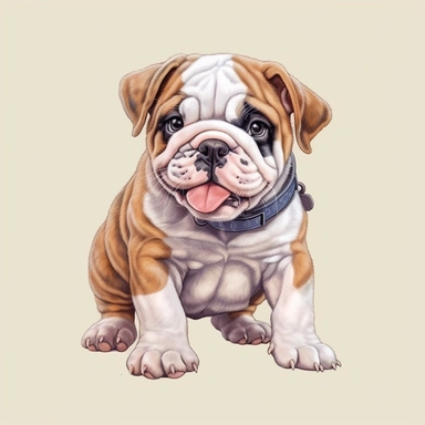 happy cute baby Old English Bulldog dog , full body, hand draw Illustration clipart, 4K, extremely detailed
