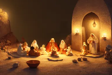 Nativity scene clipart set with cartoon baby Jesus, Mary, Joseph and the three wise men in Bethlehem. .highly detailed, realistic, photo realistic, octane render, 4K, 8K, UHD, hyper detailed