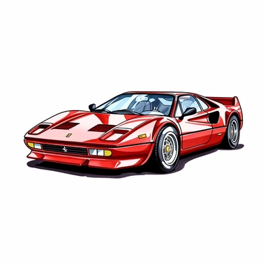 Clipart of a Ferrari 288 GTO minimal details, aquarel colored cartoon style with thick borders. Only the car. White background, no floor, no shadow