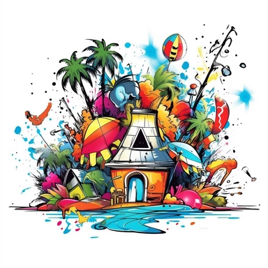 clipart of party in the beach graffiti white background
