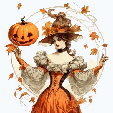 Victorian vintage, haloween, clipart, white background, in medium of conté
