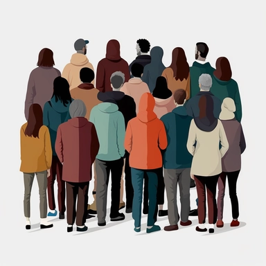 a clipart illustration of a diverse Large crowd, group of people isolated on white background, illustration, viewing from the back