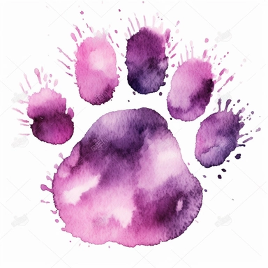 a clipart style hand drawn lines watercolor painted pink and purple bear paw print