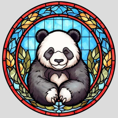 Stained Glass CUTE PANDA in the shape of a circle PNG Clipart