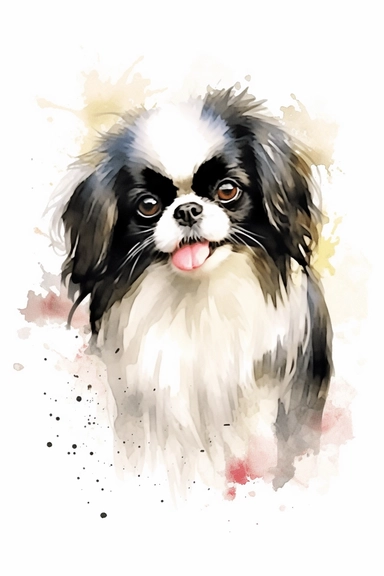 Japanese Chin dog, water color style, clipart, white background