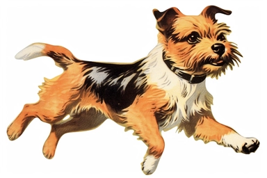 Vintage 1920 Terrier Dog in a running pose Clipart Illustration, Chromolithograph, 1920s Illustration, Vintage, Chromolithograph, Colorful, Antique, Ephemera, Clipart, 8k, Isolated on white