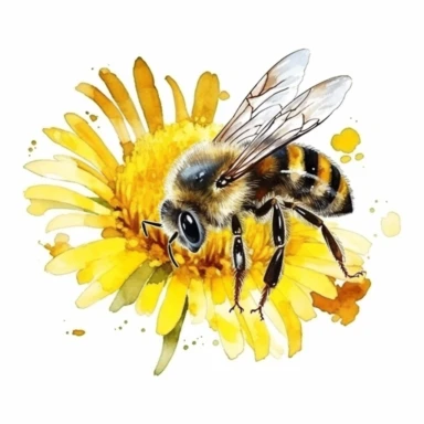 Watercolor Bee - Collecting nectar from flowers, clipart, isolated on white background