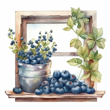 Watercolor blueberries Farmhouse tiered tray, breakfast window , watercolor clipart, details
