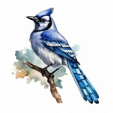 watercolor style, blue jay bird clipart, isolated on white background, 4K