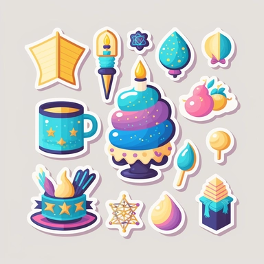 vector sticker design, Hanukkah clipart, white background, flat colors