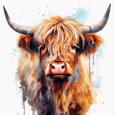 highland cattle oil painting watercolor clipart graffiti