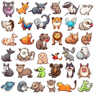 You could create clipart of different animals, such as dogs, cats, birds, horses, or fish. To make the clipart more interesting, you could show the animals doing different activities, such as playing, eating, or sleeping. You could also make the clipart more stylized or cartoonish to appeal to a wider audience.