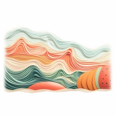 pastel boho waves shore and melon on a beach blanket clipart, HD 4K Detail, white background