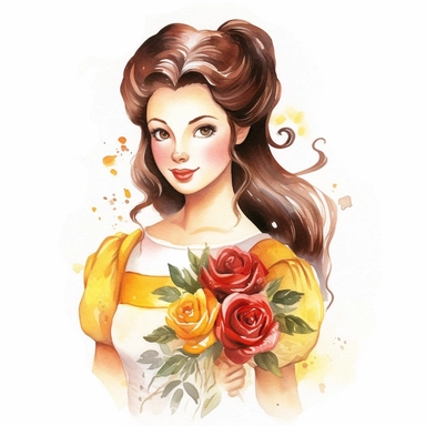 Beauty Belle clipart from The Beauty and the Beast, watercolor, white background