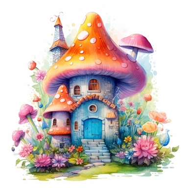 clipart fairy world fantasy, watercolor paints, isolated objects on white background, fairy, fairy house, fairy flowers, fairy house, beautiful delicate pink and blue fanciful colors, sunny yellow, orange, honey, k8 s1000