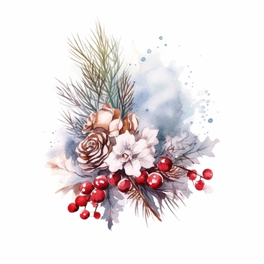 watercolor style, elegant christmas, clipart, isolated on white background, 4K