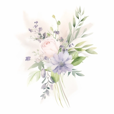 Watercolour sketch, floral bouquet, simple, clipart, white background, pale delicate tones, naturecore, bloomcore