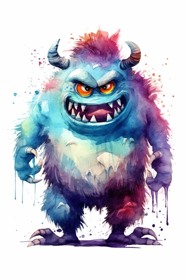 high quality Cartoon Monster Clipart, water color, white background, mindblowing masterpieces