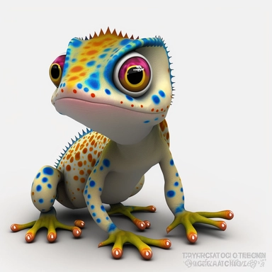 tiny cute 3d gecko full coloured, angry , clipart, white background