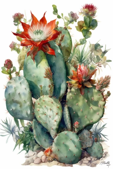 a simple clean watercolor illustrations of variety of gorgeous cactus plants, on clean white background clipart, desert theme, watercolor painting, oil painted, high quality, vibrant, Vicente Romero Redondo, Willem van Aelst, Elsa Beskow