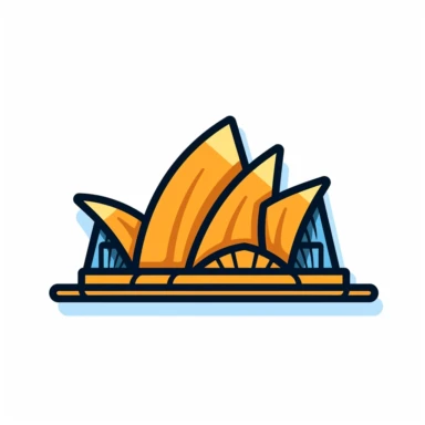 A Sydney Opera House SVG icon, ultra-realistic original color, single line design, flat design, clean design, flat, simple clipart, white background, thick line, thick stroke, created in Adobe Illustrator, side view, best viewing angle, best picture quality
