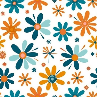 1970s retro vintage simple flower clipart pattern, vector, white background