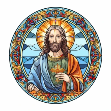 Beautiful Stained glass Jesus Sublimation Clipart,Cartoon, hyper realistic, intricate detail, illustration style,high solution,on the white background