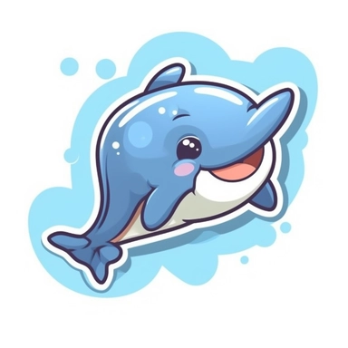 Cute Cartoon Dolphin Sticker, water, illustration, funny, clipart, simple, high quality