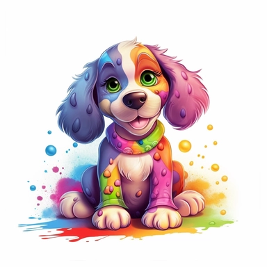 Cute Beautiful Happy Face Rainbow Dog is sitting full body Sublimation Clipart ,Cartoon,hyper realistic, intricate detail, illustration style,high solution,on the white background