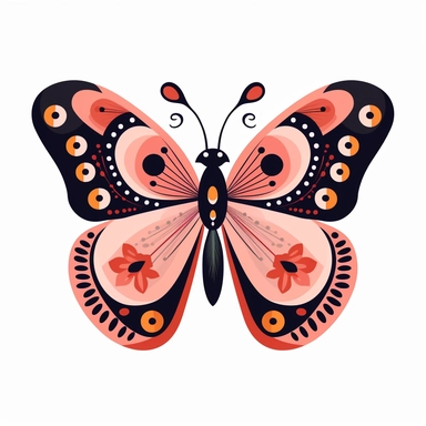 1 simple cute but colorful pink, black and orange cartoon flatlay butterfly clipart on white background
