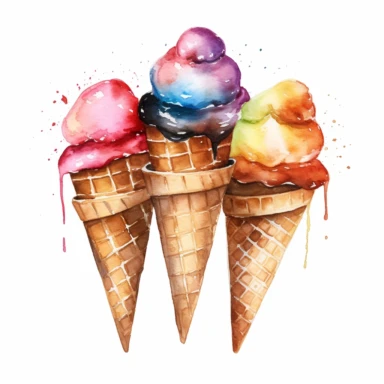 watercolor ice cream cone clip art white background