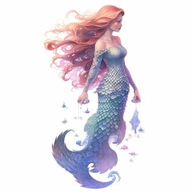 full body mermaid, clipart, intense white and deep pastel colors, dnd, watercolor, no background, isolated on a white background, self contained, well defined edges, by amy sol and magali villeneuve and susan bourdet and ross tran, spaced out, glowy, intricate, 8k