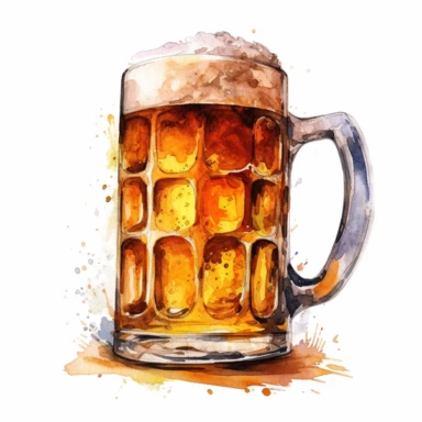 tankard beer mug watercolor, clipart, white background, detailed illustration