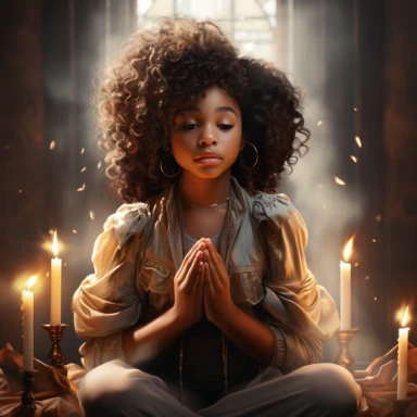 Little Sweet Black Girl praying with Angel Wings in the background as clipart
