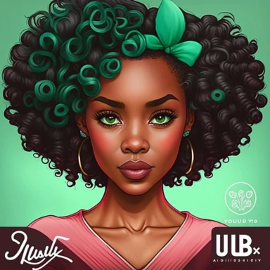 Black Woman African American Female Nubian Queen Lady Cartoon Character Girl Head Face Portrait Cute Hair Curl Big Green Eyes Lola beautiful Legs Fashion clipart--v 5