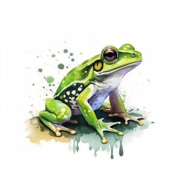 watercolour illustration free brushstrokes, beautiful and joyful, green frog, mark brooks, naturecore, animal clipart, isolated on a white background,