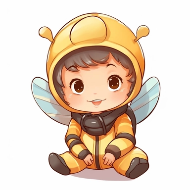 cute newborn baby wearing a honeybee costume clipart by studio ghibli on a white background