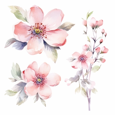 watercolor spring flower group for corner of invitation, clipart isolated on clear white background, soft colors, boho, lithograph, 32k uhd, textural