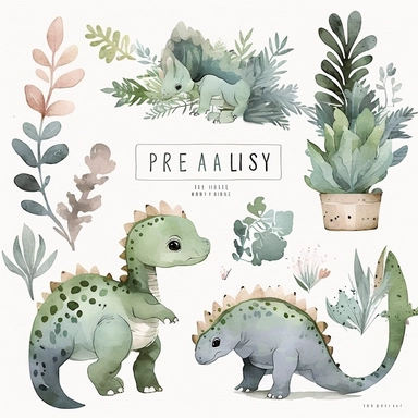 Watercolor dinosaurs clipart neutral baby boy clip art dino nursery deco no text
