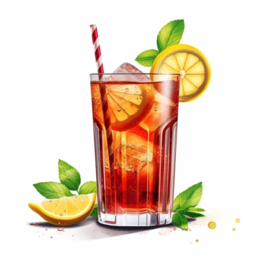 Create hiperrealistic photo on white background clipart of a Americano cocktail with a straw and lemon, capturing its refreshing essence. Include key ingredients, cocktail glassware, garnishes, and a harmonious color palette