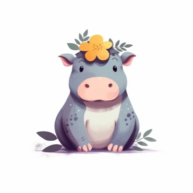 a baby hippo clipart with illustration, full body shot ,8k, style of Bohemian, style of Anna Süßbauer and Jon Klassen,vector, Vector, white background,Solid Background, Sharpness and clarity, masterpiece, trending on Artstation and Dribbble.