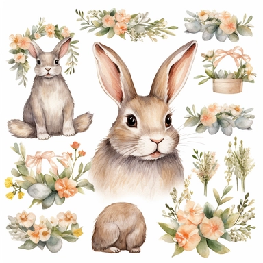 digital crafting,clipart image,clipart pack,watercolor painting,digital planner,clipart bundle,commercial use,bunny clipart,rabbit clipart,wall art,easter clipart,easter bunny,flower crown