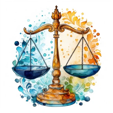scales symbol of justice. Libra, which represents the balance between good and bad deeds, clipart, watercolour