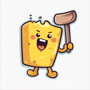 cute school clip art, a hammer striking down on the wall, transparent background, yellow body, simple cartoon