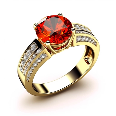 jewellery gold engagement ring with red stone and diamonds digital clipart on white background