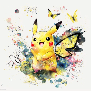 clipart, hand painted, watercolor, vectors, sharp focus, highly detailed, Pikachu ,smile on the face,Chinese New Year, happy Celebration, bright background,Colorful butterfly behind, Cute, Cheerful, pixar style, flowers in the air,wide shot,--vr 9:16