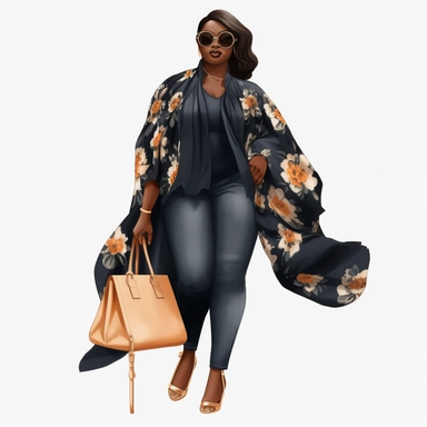 fat Luxury Fashion black girl, Black woman png, full body, Fashion clipart girl, Boss lady clipart, full body, stylish, beautiful black woman, girl boss, clip art,highly detailed, clip art, watercolor art, high definition, white background, transparent background, art
