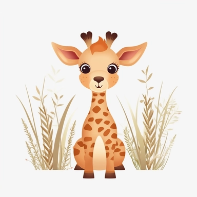 Nursery safari animal, clipart, giraf, cute, white background, grass, no text, no words
